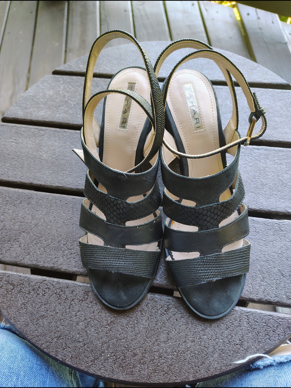 Tahara Black Strappy Slingback Sandals